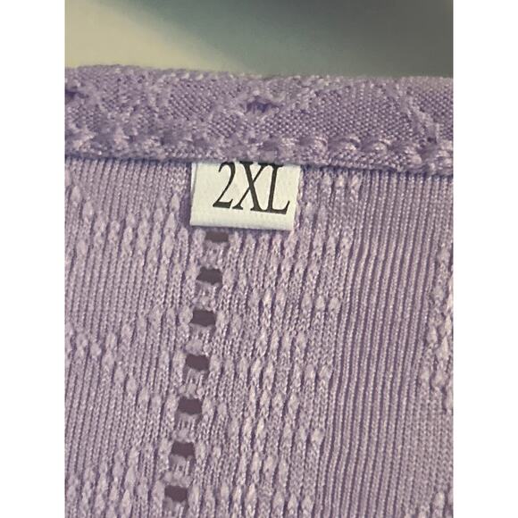 GUC Women's Plus Lavendar Button Front Short Sleeve Top Eyelet Fabric Size 2XL - Picture 2 of 7